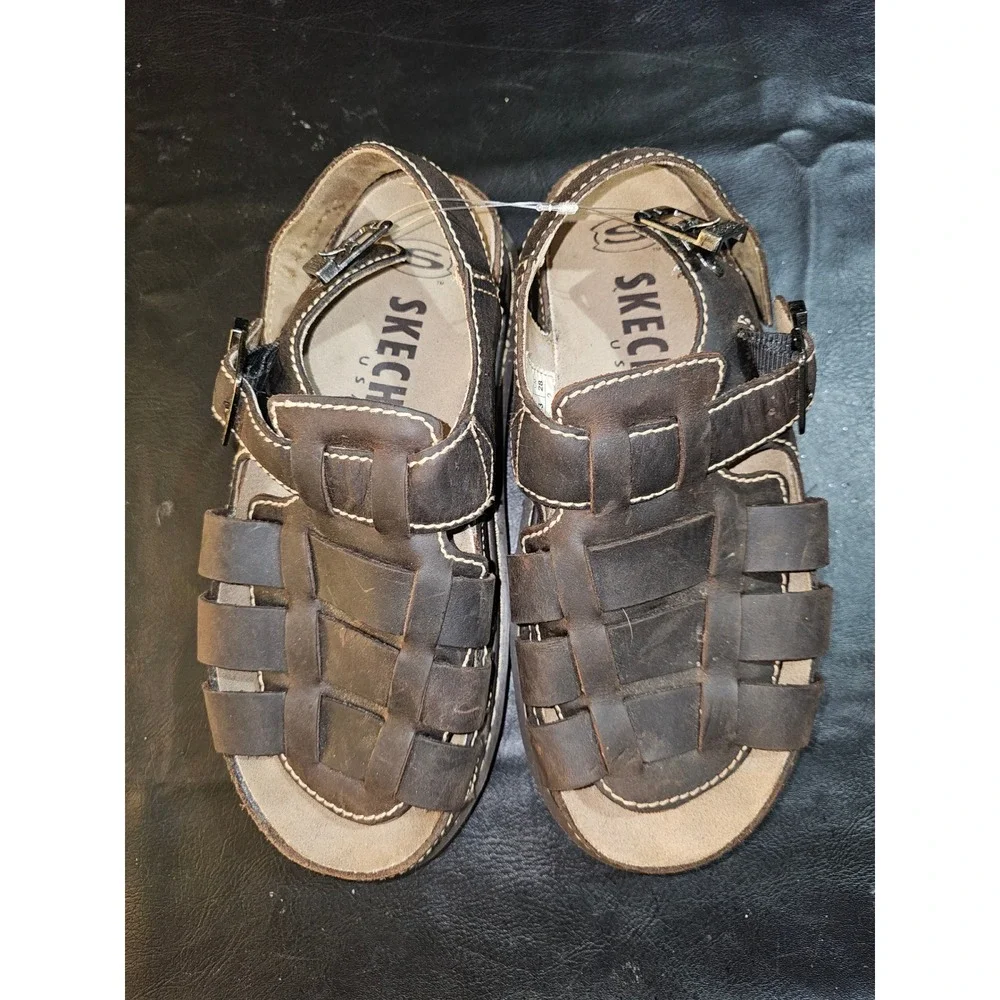 Vintage 90s Y2K Skechers Jammers Brown Leather Fisherman Gladiator Sandals 10